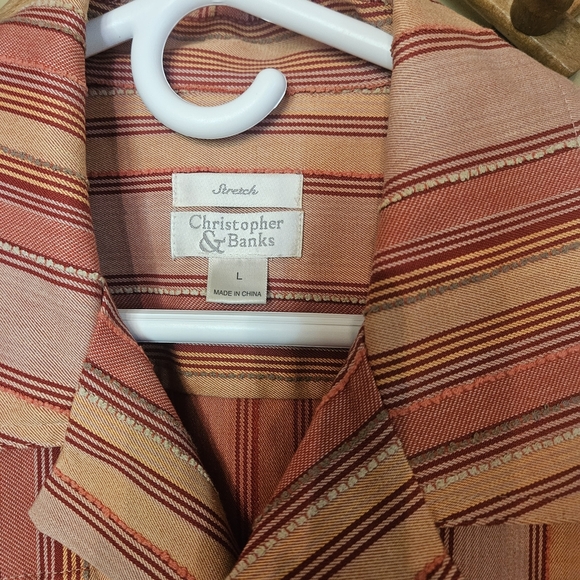 Christopher & Banks Red Pink Orange Striped Button Up Jacket Size Large Fall - Picture 2 of 6